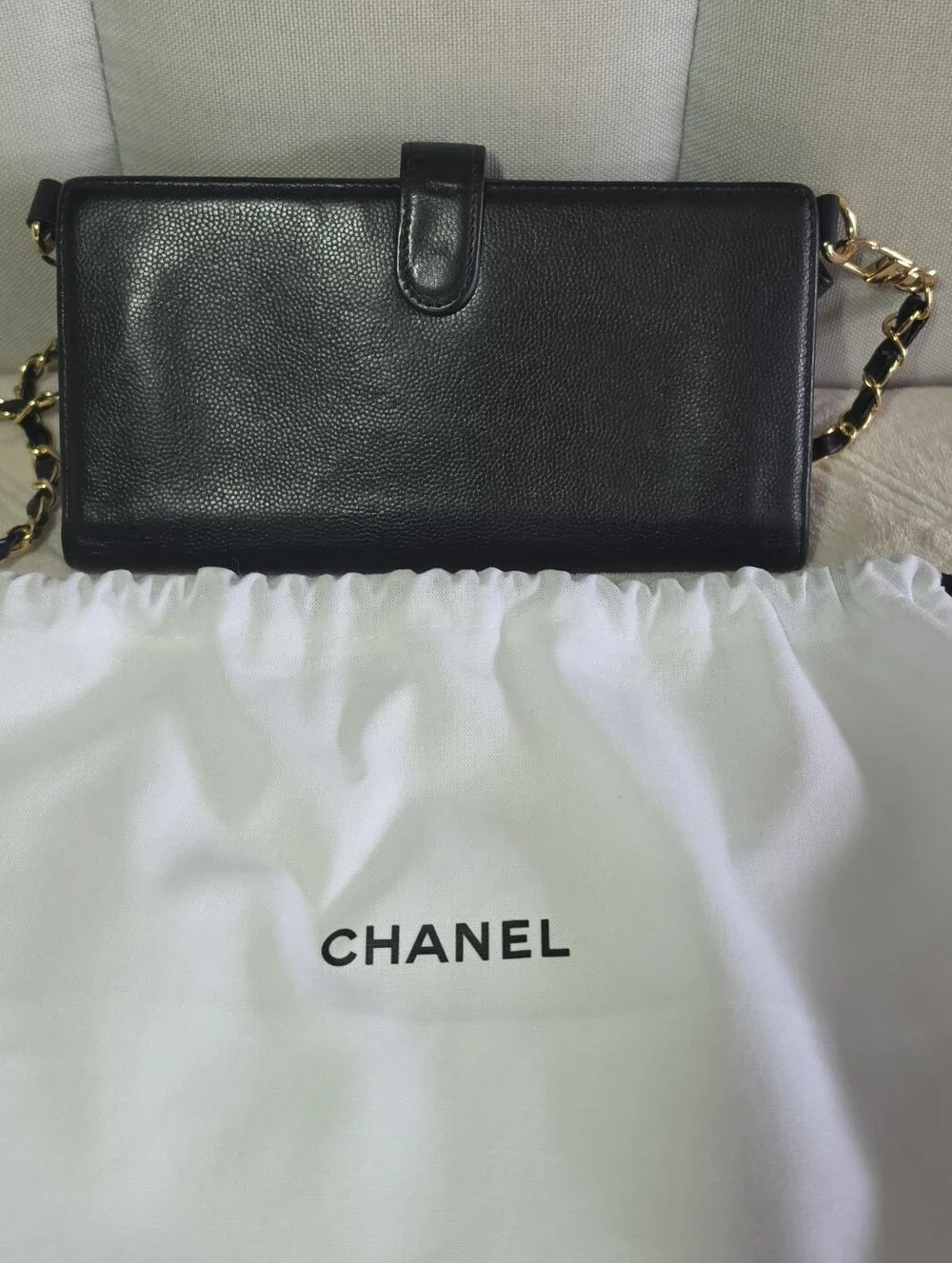 Authentic CHANEL Black  Leather Long Wallet